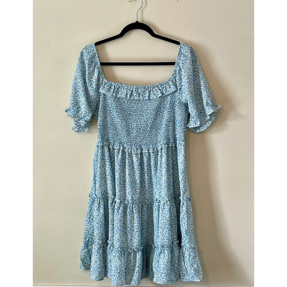 Flag & Anthem Blue Floral Smocked Tiered Mini Dress XL NWT - Picture 2 of 4